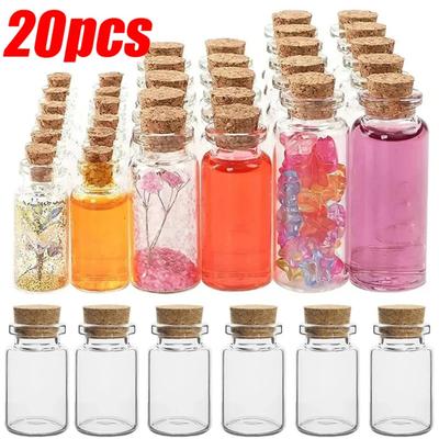 20/10 Stück Mini-Korken Glasflaschen DIY Geburtstagsgeschenk Transparent Leere Flasche für Nachrichten und Wünsche Weihnachts-Hochzeitsfest Dekoration
