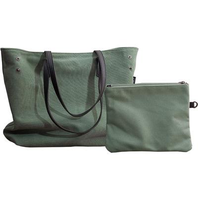 GOLWIS 2-Piece Tote Bag Set, Canvas, Sub-Bag, Second Bag, Eco Bag, Mom, Casual, Simple, Rustic, Women's, Bag0036, Green