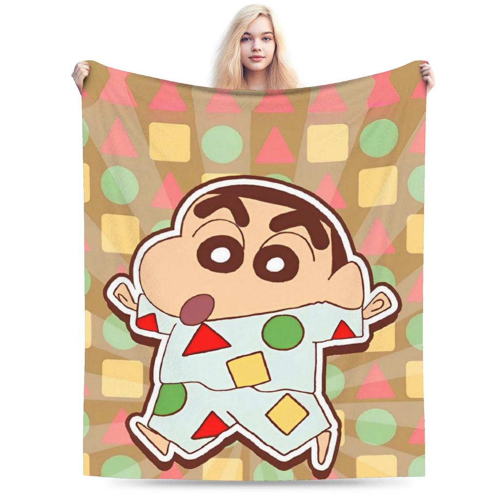 Crayon Shin Chan Demon Slayer Fleece Throw Blanket Anime Blankets for Home Travel Warm Plush Thin Quilt