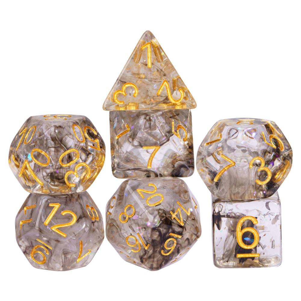 Cusdie Gold Foil DND Dice Set 7Pcs D&D Dice D4 D6 D8 D10 D% D12 D20 Polyhedral Game Dices for Role Playing Board Games