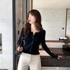 Women's Wooden Ear Knitted Cardigan Short Spring and Autumn Thin Fashion Slim Sweater Coat