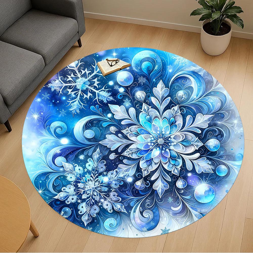 1pc Winter Snowflake Round Chair mat office Area Rug - Non-Slip, Floor Mat for Office, Bedroom, Ideal home decor gift c0112002
