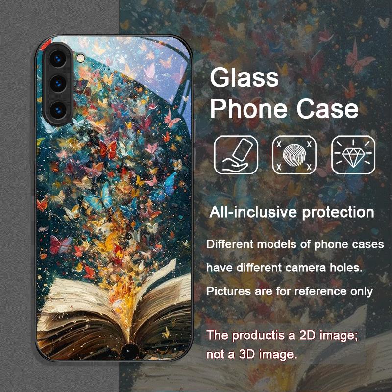 Beautiful Forest Butterfly Book Printed Tempered Glass Phone Case for Samsung Galaxy S25 Ultra S24 S23 Plus S22+ S21 S20FE Cover