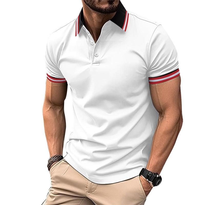 New Men's Casual POLO Shirt Buttons Ribbed Lapel Design Versatile T-shirt Tops Fashion Sweatshirt