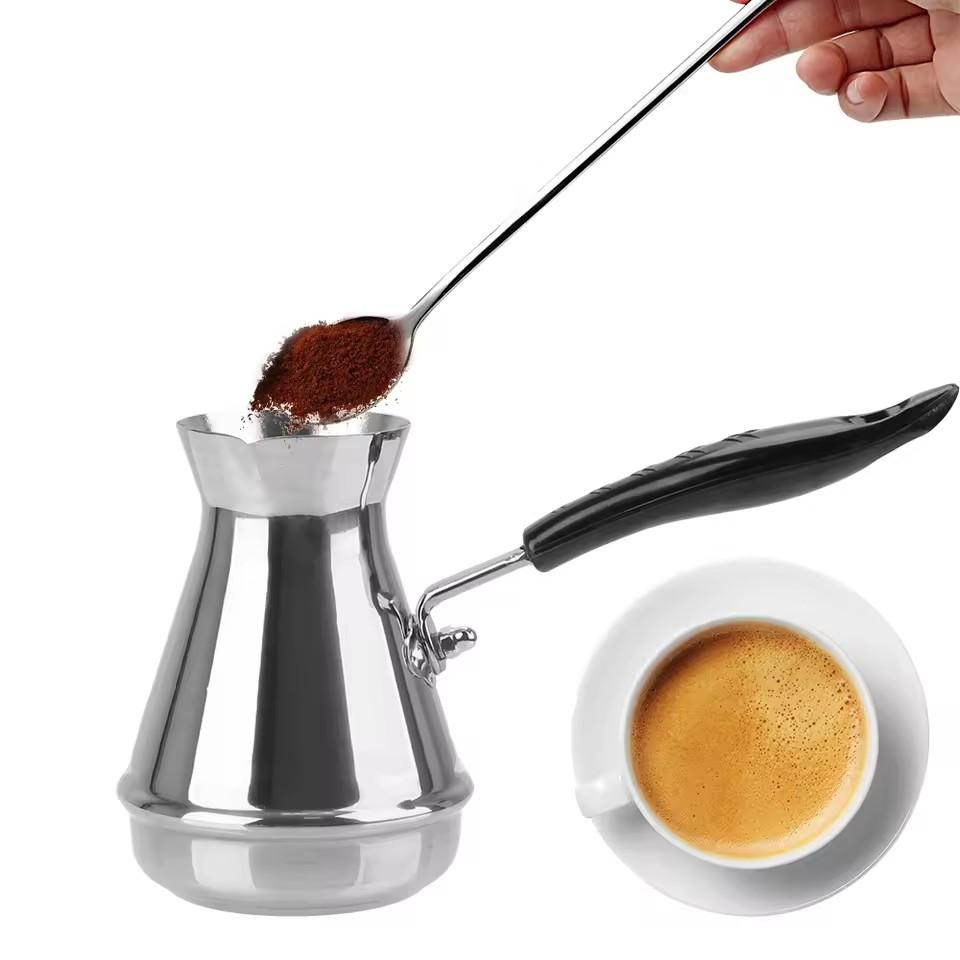 Long Handle Stainless Steel Moka Pot European Coffee Kettle Butter Melting Pot Coffee Utensils Turkish Coffee Pot Kitchen Tools