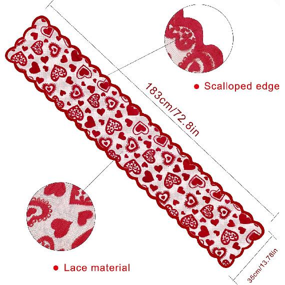 Mosoan Valentines Day Decor Table Runner - 13 x 72 Inch Red Lace Table Runner for Wedding Party, Valentines Decorations - Valentines Day Decor Home