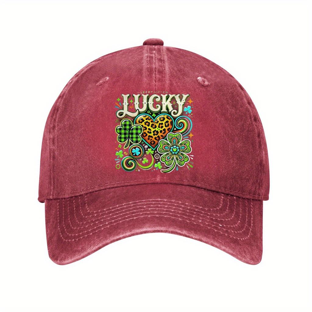 St Patricks Day Lucky Clover Print Baseball Cap Casual Cotton Adjustable Sports Hat for Adults