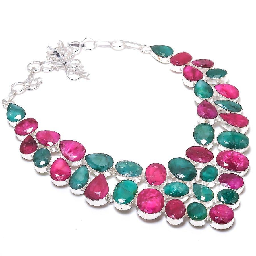 

Кашмир Рубин, Изумруд(Смоделированный) Подарочное ювелирное украшение ручной работы, ожерелье 18 дюймов N0m88