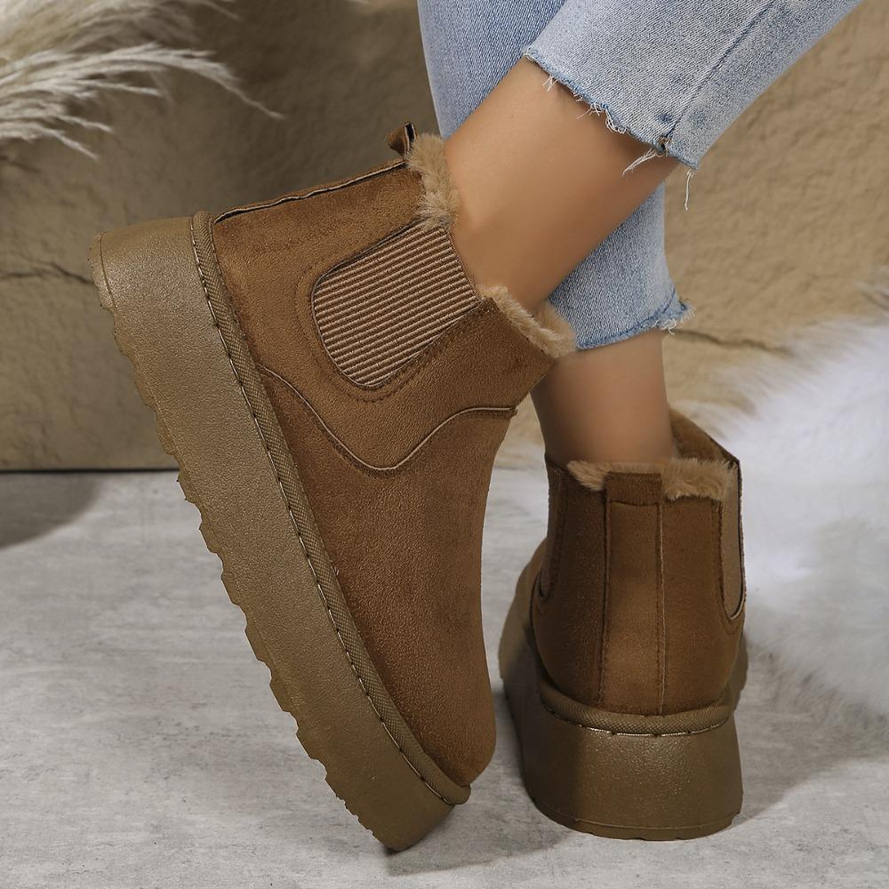 2025 Winter New Women's Thick Sole Snow Boots - Fleece Lined Thickened Slip-on Warm Bread Cotton Boots