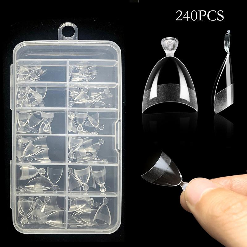 

240 ультратонких полунаклеек для ногтей в коробке, бесшовные полуматовые накладки для ногтей, накладки для ногтей миндалевидной формы.