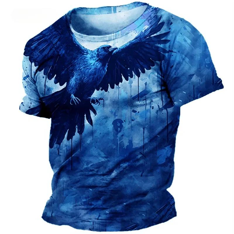 Eagle Pattern Summer Short Sleeve 3D Animal Print Street Tie-dye Loose Casual Men's T-Shirts