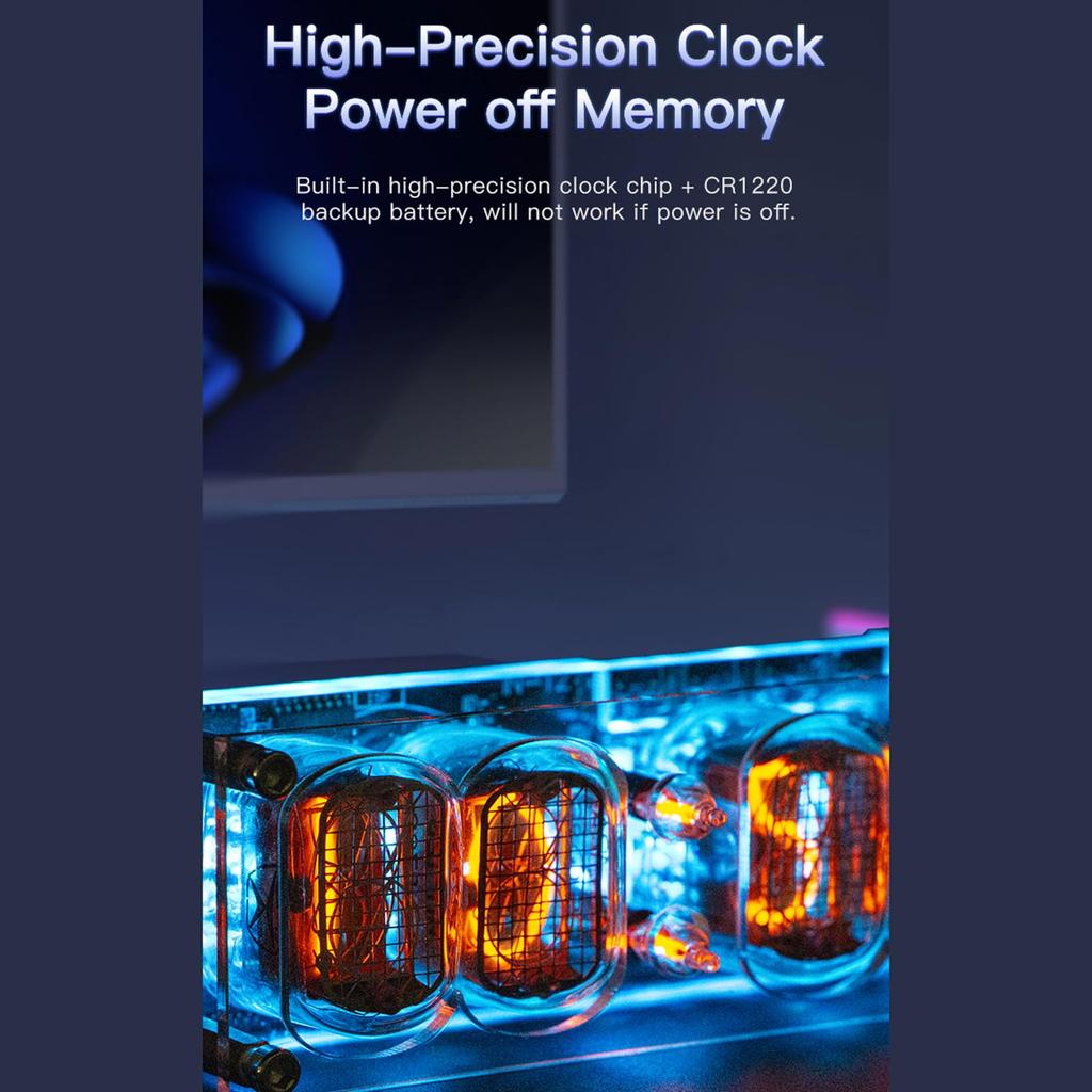 Luocute Nixie Tube IN12 Digital Desk Clock with 10 RGB Lighting Modes and Power Outage Power Supply for Home and Office Decoration Clock, Memory,
