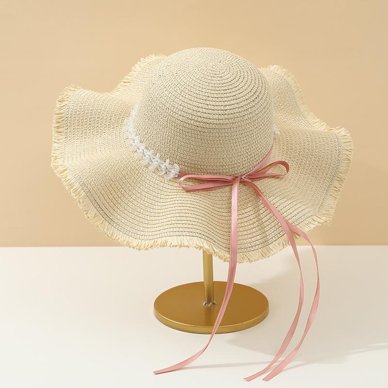 

Forest-Style Fringed Pink Woven Straw Hat, Foldable and Portable, Sun Protection, Breathable, Suitable for Daily Wear on Vacation, Holiday Gift бежевий