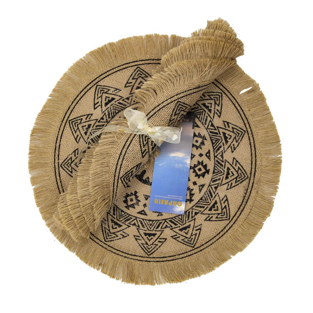 Boho Round Placemats Set of 4 Dining Brown Modern Dinner Braided Beige Table and Fall Circle Runner Kitchen Plate Mats for Home