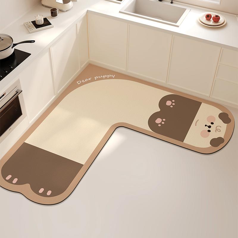 L-shaped Kitchen Carpet Cute Cartoon Diatom Mud Floor Mat Creative Water-absorbing Corner Bathroom Mats Non-slip Washable Rug IG