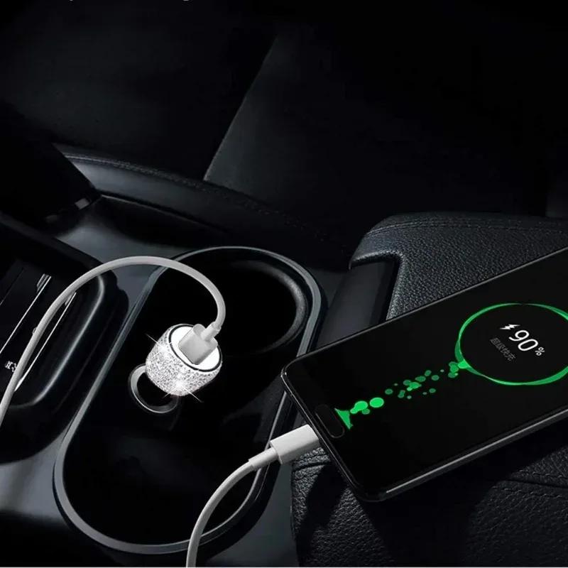 Dual USB Car Chargers - Handcrafted Glass Ornaments with Diamond-Like Charging Decor