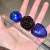 Vintage Dark Blue Heart Rose Long Dangle Earrings - Retro Fashionable Women's Studs