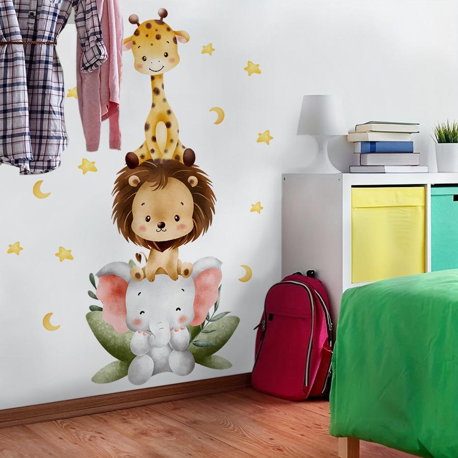 Stacking Fun Animals Wall Sticker Kids Room Bedroom Self-Adhesive Decor Warm Wall Decoration