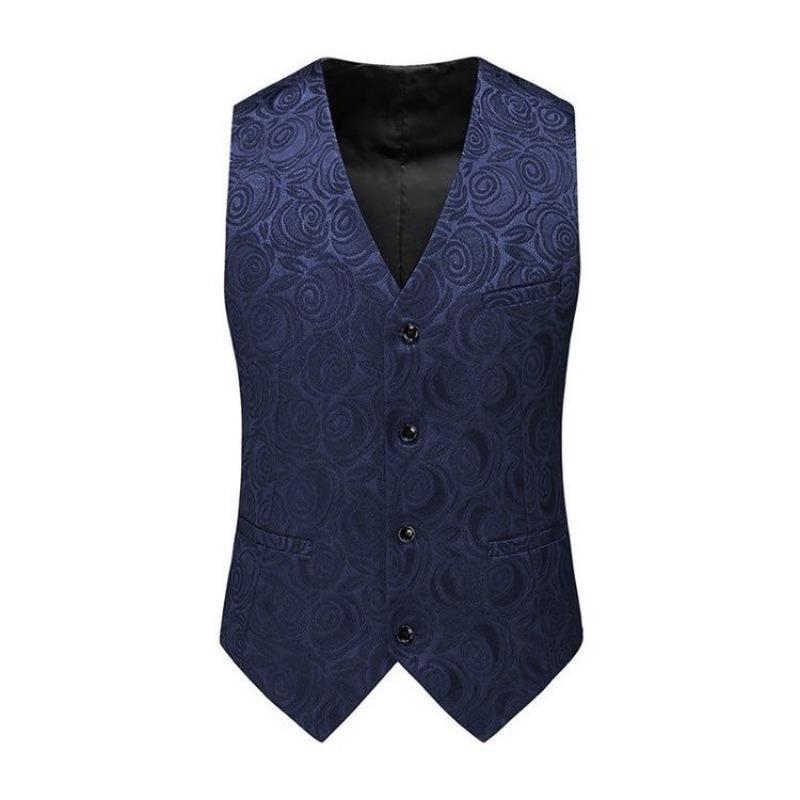 Autumn Men's Pattern Buttons Fashionable Solid Color Stage Performance Suit Sleeveless Horse Clip