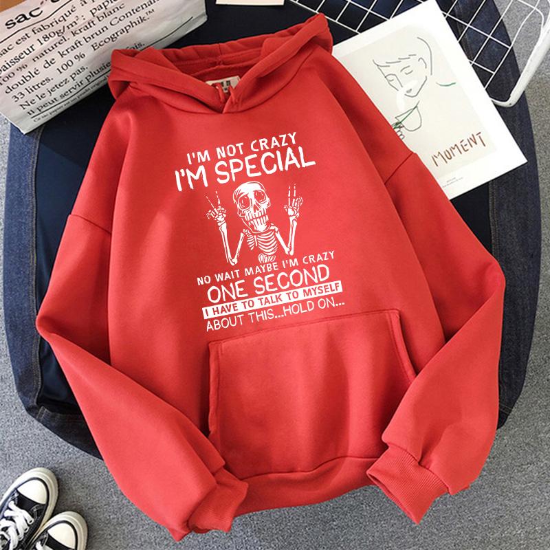 Unisex Delirmiş Değilim Harf Baskılı Kapüşonlular Kadınlar İçin Mizahi İskelet Barış İşareti Grafik Sweatshirtler 90'lar Y2k Kapüşonlu Sweatshirtler