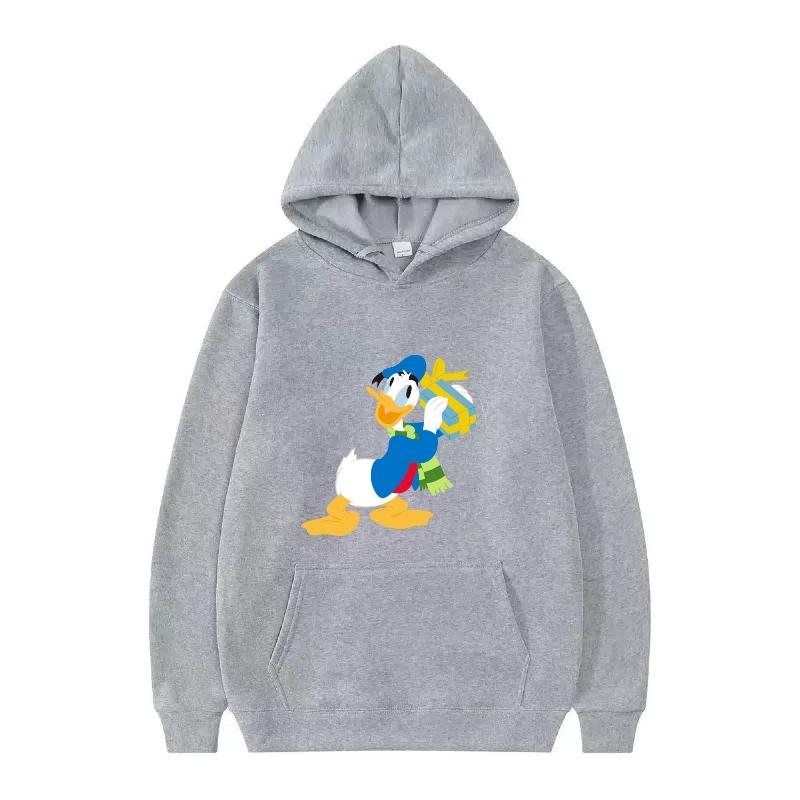 Disney Donald Duck Muster Damen Fleece Sportlich Locker Grau Herbst Oberteile Kleidung Pullover Damen Günstig Y2k Hoodies Herren Sweatshirts