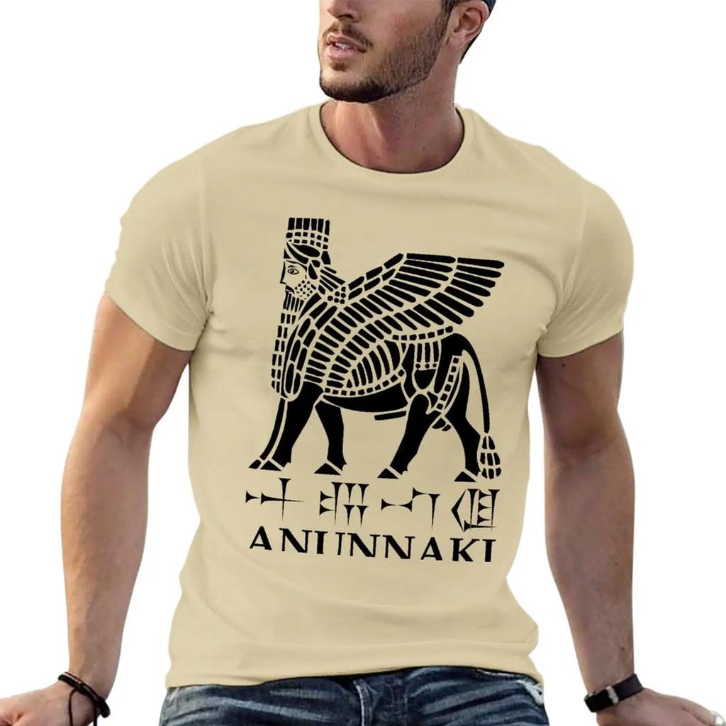 Erhabener Mann Herren T-Shirts Neue Mode Schwergewicht Vintage Anunnaki, Lamu, Keilschrifttext, (Schwarz-Weiss) T-Shirt
