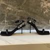 King sandals women's summer 2025 new one-word strap high heels women's thin heel square head rhinestone super sexy women's shoes