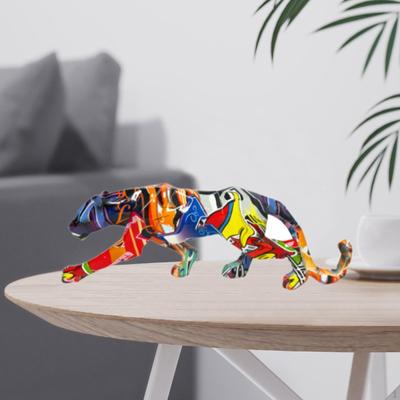 Leopard Figurine for Home Shelf, Animal Craft Walking Sculpture