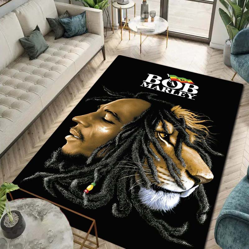 Bob Marley Music Print Flannel Area Rug Non‑Slip Floor Mat For Couch Bedroom Game Room Living Room Home Holiday Decor Gift