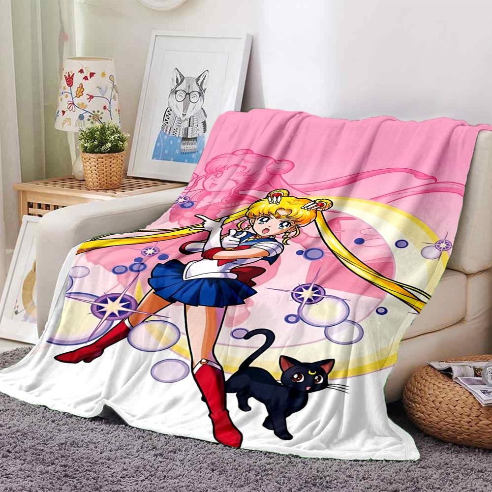 1pc Sailor Moon Adventure Flannel Blanket for Super Soft Cute Comfort Blanket for Travel Bedding Couch Sofa Blanket Y73022
