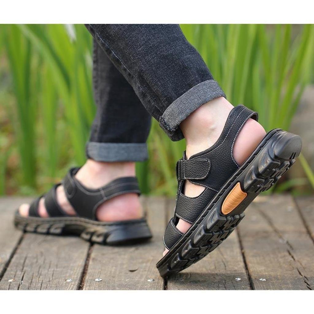 Top Layer Cowhide Sandals Men's Genuine Leather Cowhide Summer New Anti Slip Beach Shoes Driving Slippers