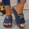 Sandali Donna Fibbia Metallica Punta Aperta Zeppa Suola Spessa Pantofole Taglie Forti Scarpe Casual Semplici