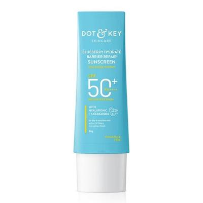 קרם הגנה Dot & Key אוכמניות לחות לשיקום המחסום SPF 50+, PA++++| לעור יבש ורגיש| גימור לא שומני| ללא גוון לבן| 50 גרם, יחידה אחת