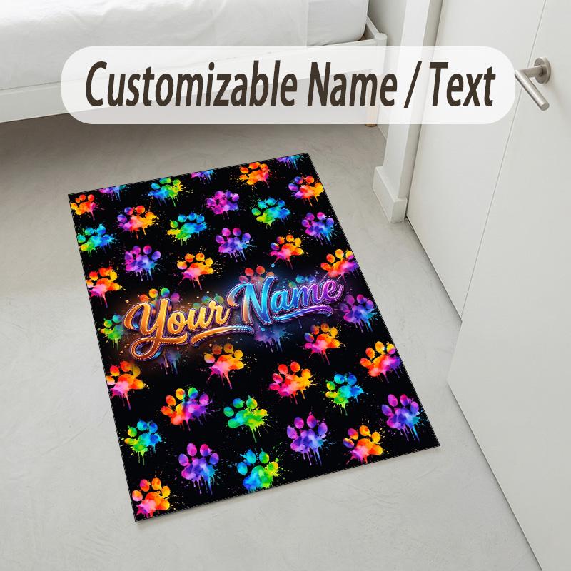 Dog Theme Crystal Velvet Rug Personalized Custom Name Text Soft Floor Mat Home Decor