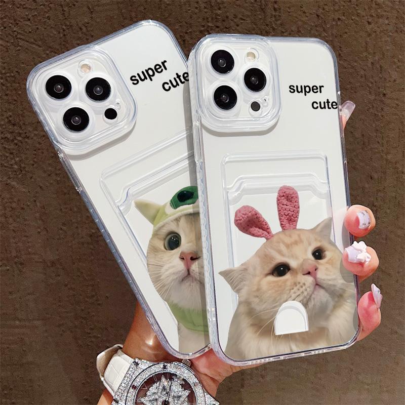 Card Slot Holder Silicone Wallet Pocket Case For Xiaomi 14T 13T 11T Redmi 15 14 12C 13C iPhone 17 16 15 Samsung A15 A25 A35 Cover Clear Phone Bumper