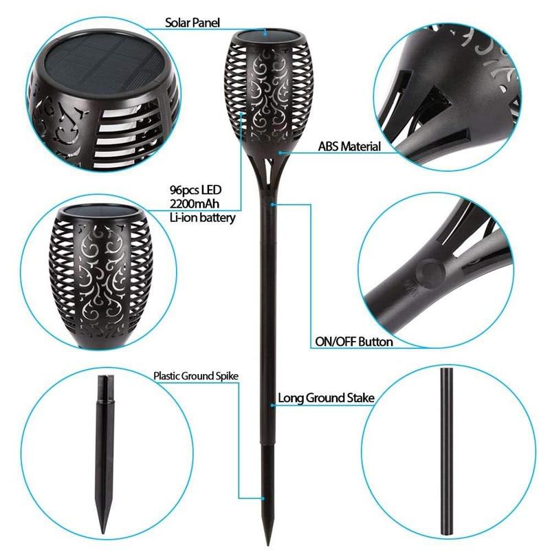 Solarna Lampa Płomień 12/96LED Wodoodporna Zewnętrzna Lampa Solarna Migocząca Krajobrazowa Lampa Trawnikowa Dekoracja Oświetlenie Boże Narodzenie Halloween Atmosfera Dziedzińca