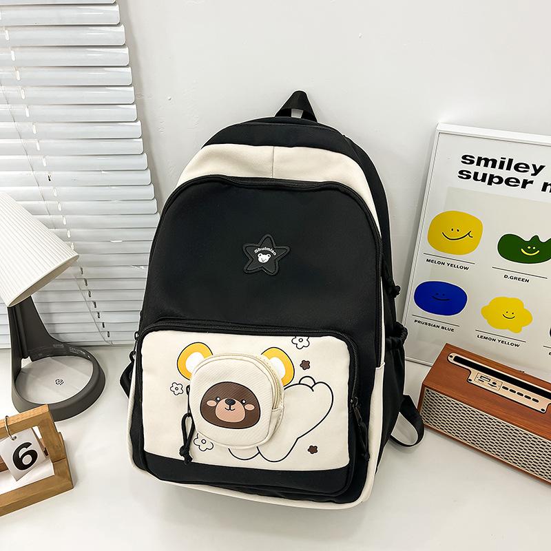 Campus Schoolbag Junior High School Girl Fresh and Cute Bear Girl Lightweight Backpack Large Capacity Durable Backpack Fashion