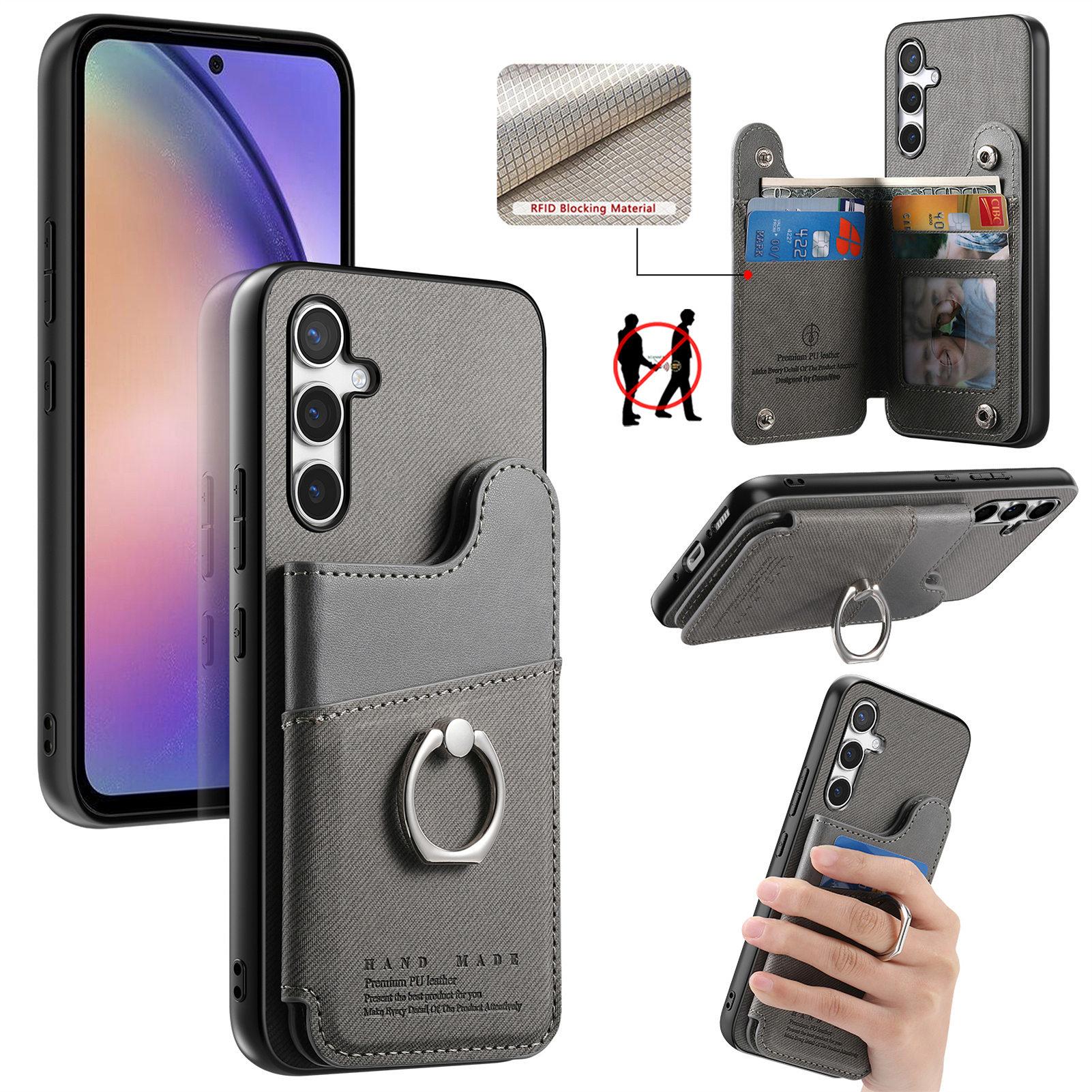 

For Samsung Galaxy A16 4G/Galaxy A16 5G Case with Card Holder Kickstand Leather+TPU+PC Phone Cover Grey