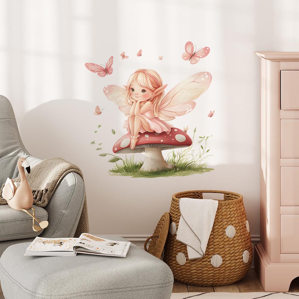 Cartoon Mushroom Fairy Butterfly Wall Sticker Self-Adhesive Removable Home Decor Art
