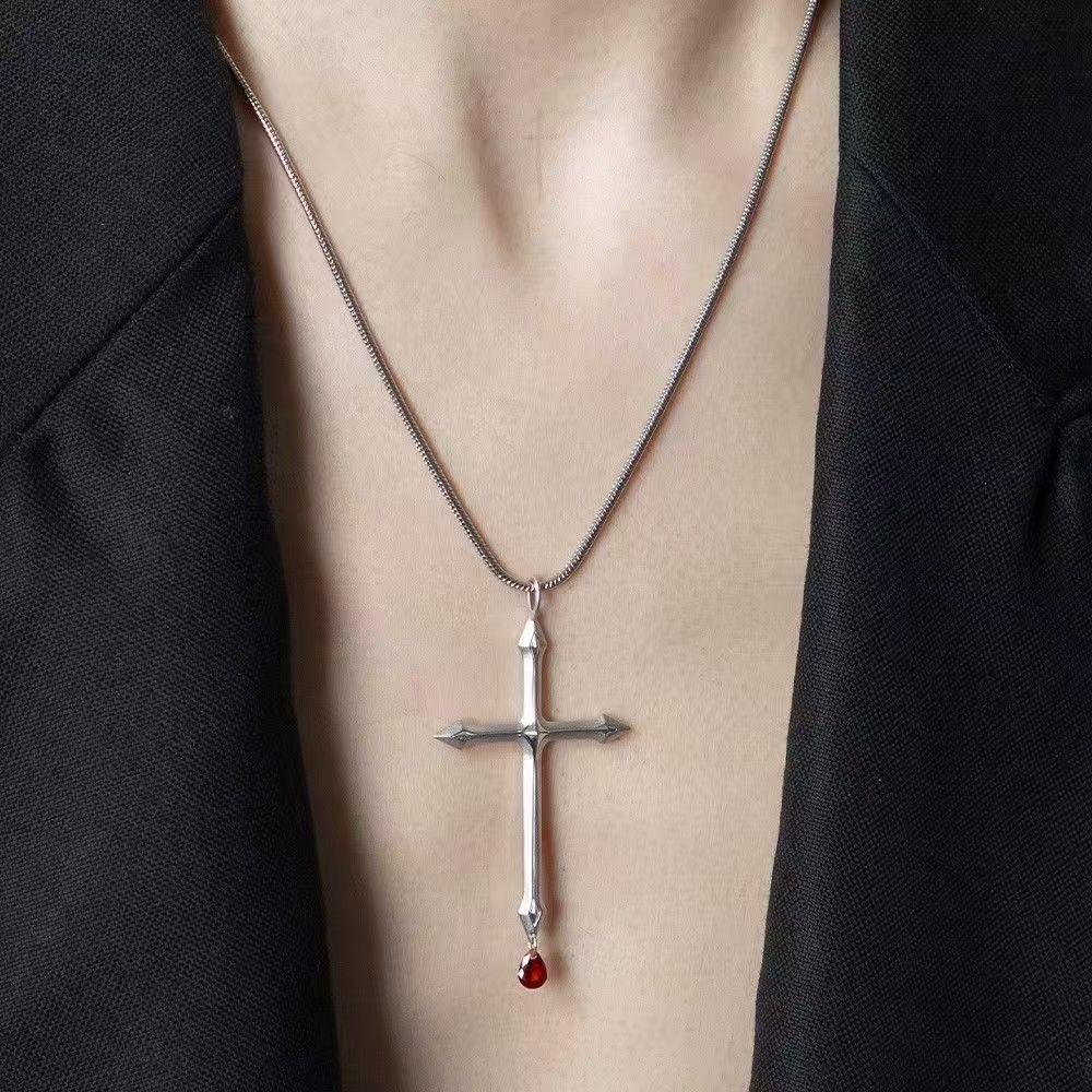 Chic Cross Necklace Alloy Necklace With Geometric And Rhinestone Decor Daily For