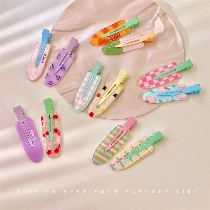 2Pcs Sweet Dopamine Crushed Hair Clip Side Duckbill Clip Summer Markless Hair Card Women's  New Clip Headgear