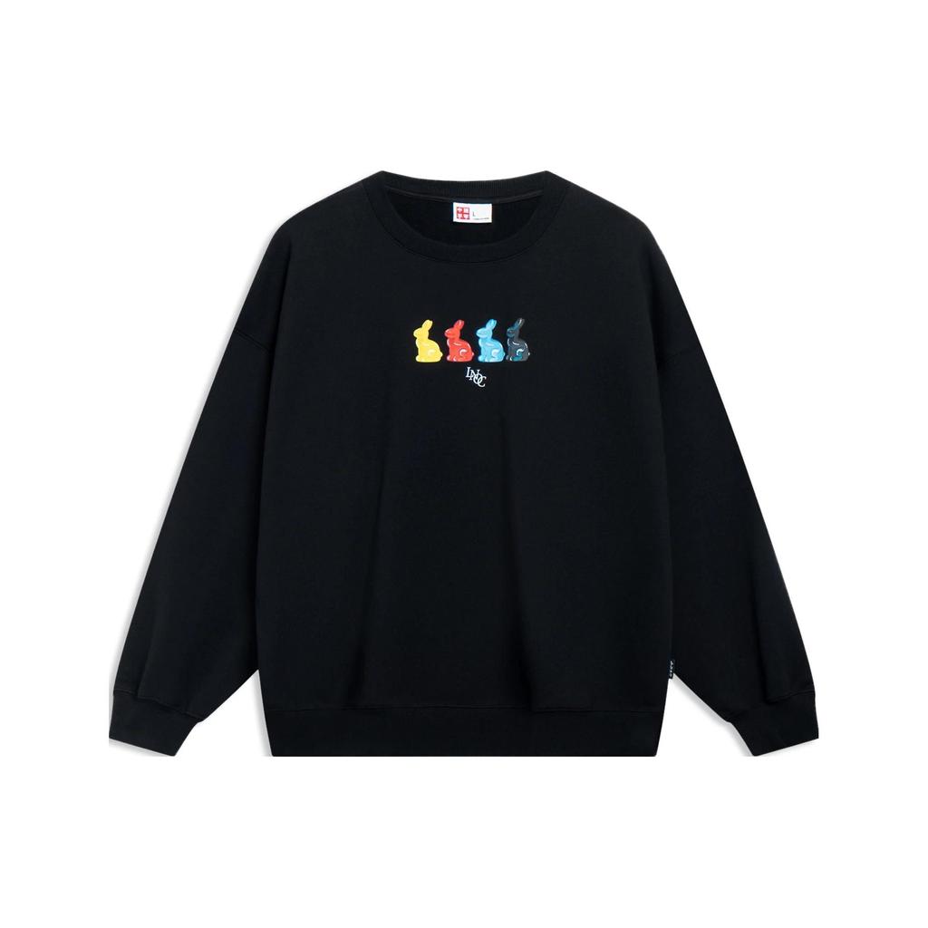 Li-Ning Daily Progress Cartoon Print Loose Crew Neck Sweatshirt Unisex Tops Black AWDT315-2