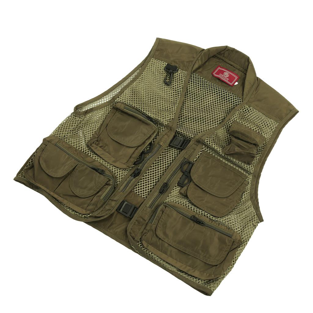 Fishing Vest MultiPocket MultiMesh Waistcoat Breathable Adjustable Fishing Life Jacket(L )