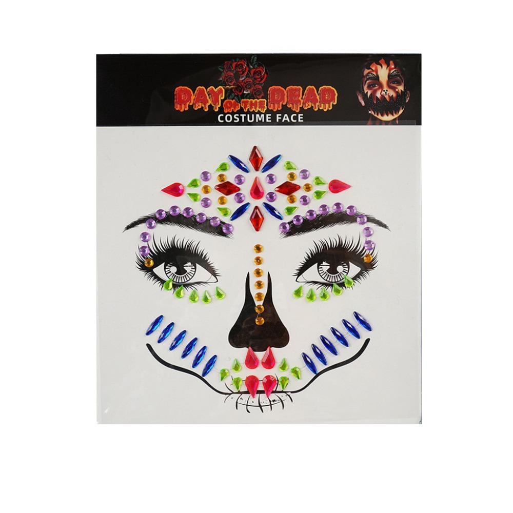 Funny Halloween Fake Tattoo DIY Skull Face Sticker Rhinestone Face Sticker  Day of The Dead