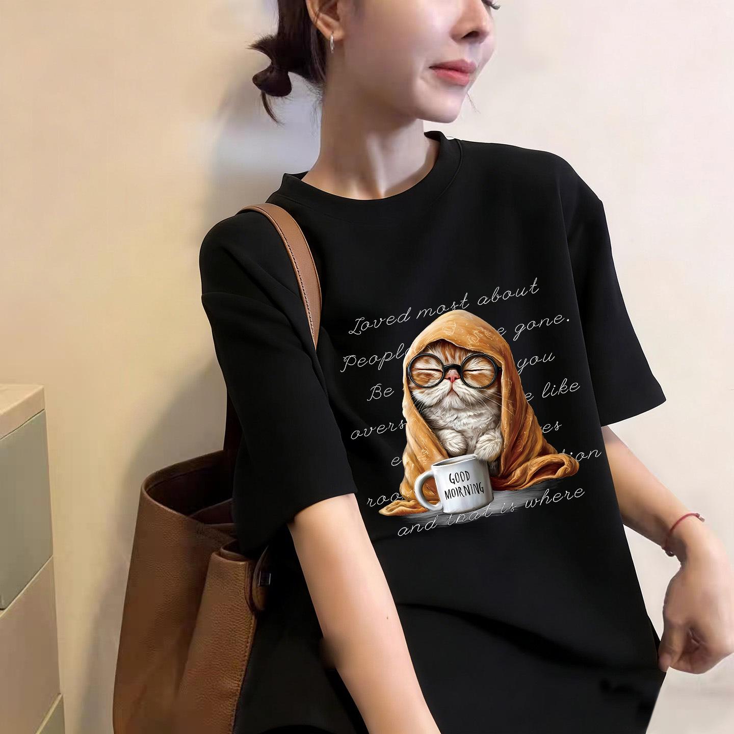 

Korean Retro Cartoon Print Short Sleeve Women s T-shirt - Spring/Summer 2026 Trendy Half Sleeve Top Extra Large чёрный