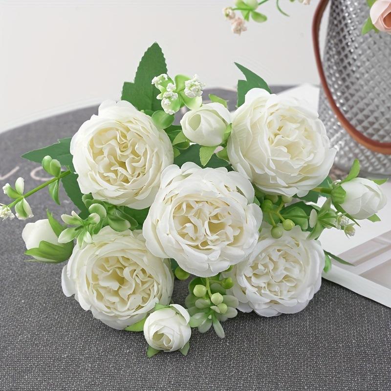 Simulated 5-head Spring-colored Peony Bouquet, Rose Simulation Peony Flower Home Wedding Rose Bouquet Decoration
