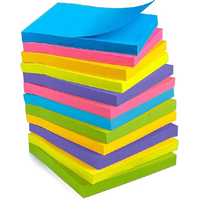 OHOME Sticky Notes - 12 Pads, 3”x3” - Colorful Self-Stick Post Notes Bulk - Office Desk Accessories | Teacher Classroom Must Haves,Aesthetic
