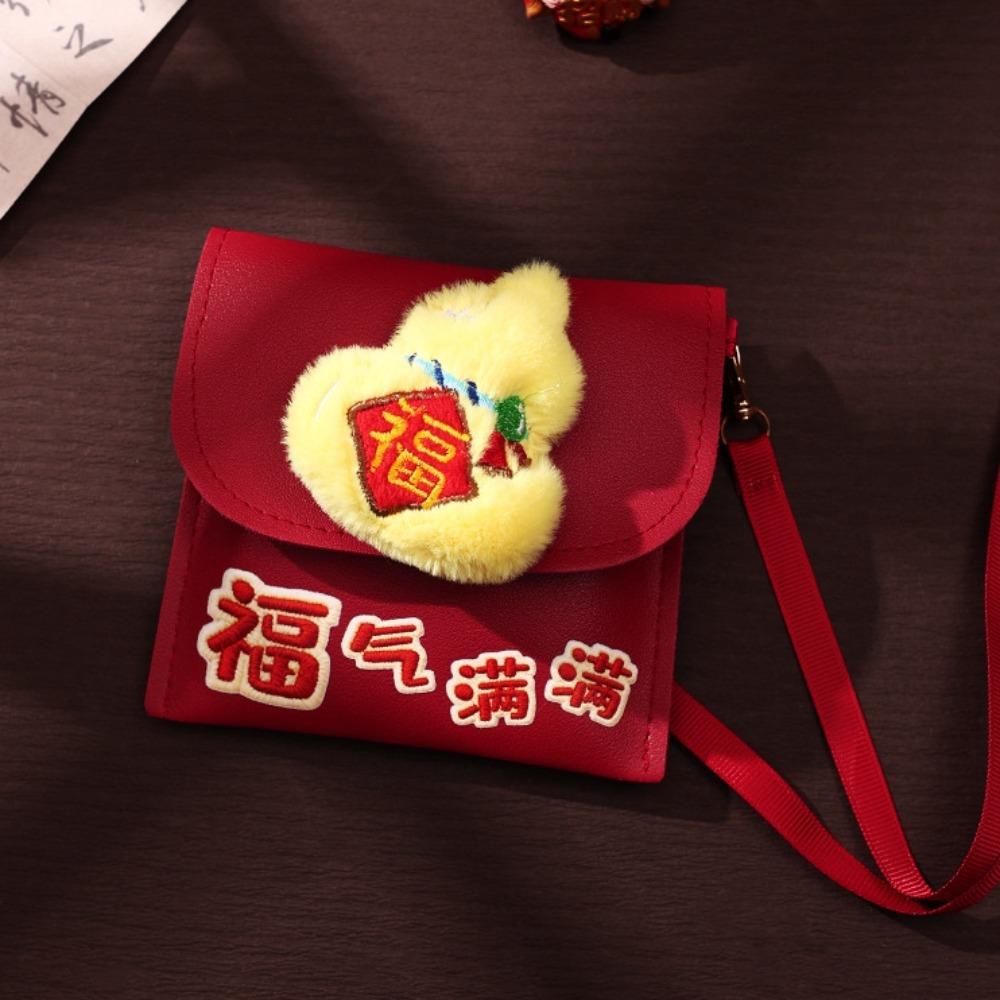 Cartoon New Year Red Envelope 3D Money Bag Practical PU Crossbody Bag Birthday Celebration