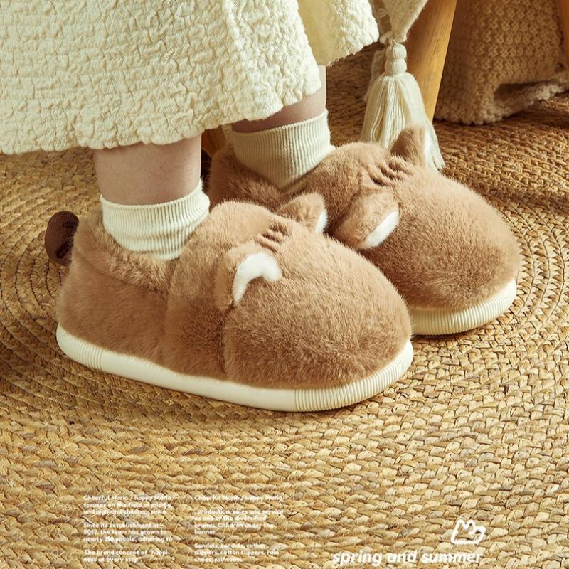 Zimní teplé domácí bavlněné boty plus sametové pantofle s krytou patou