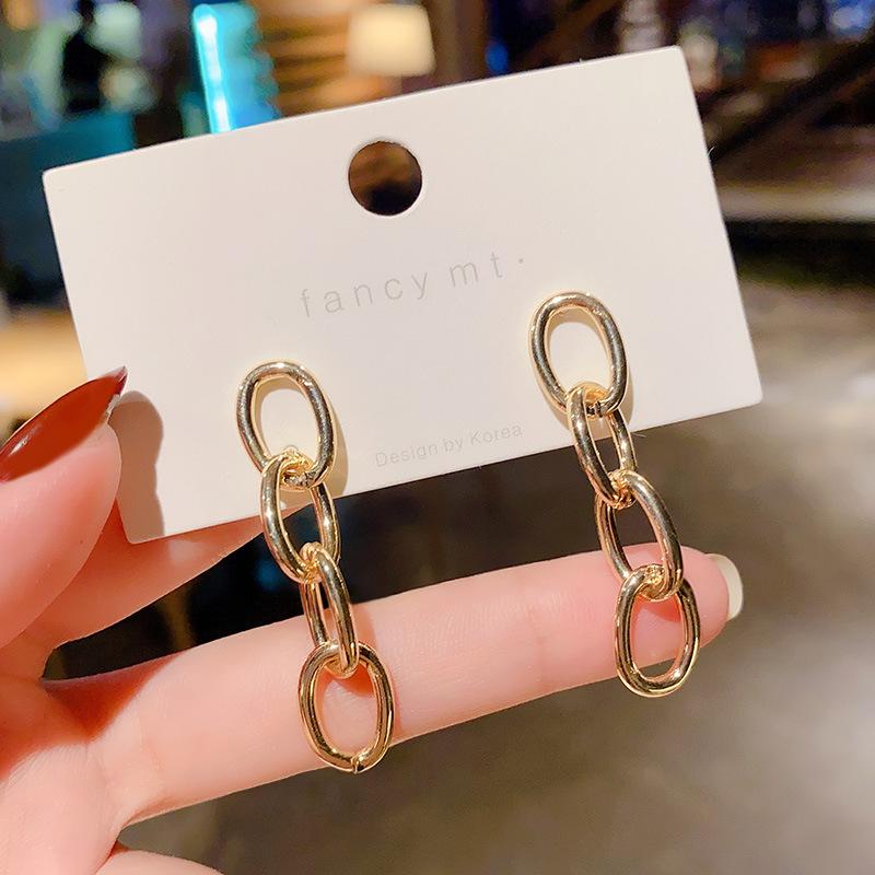 New Hip-hop Chain Earrings Female Metal Tassel Earrings for Women Hollow Geometric Statement Dangle Earrings bijoux femme